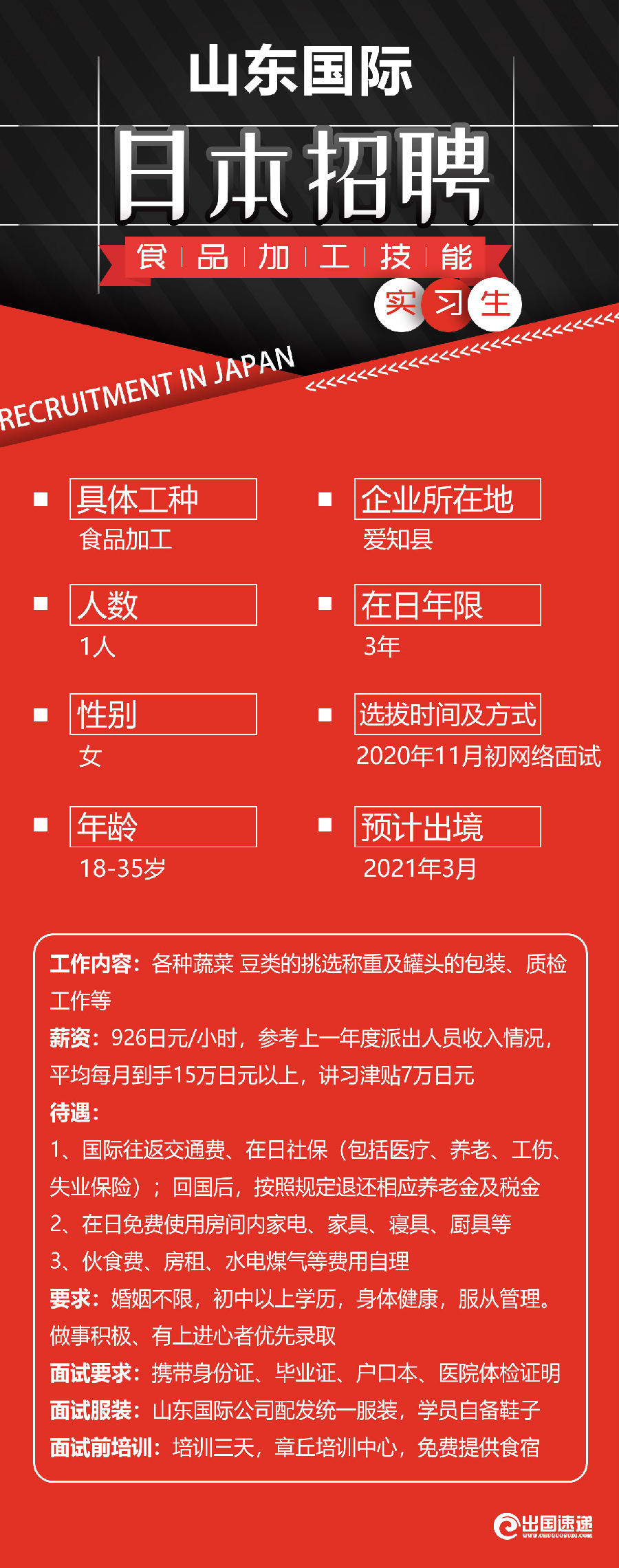 日本劳务-食品技能加工实习生 日本劳务-食品技能加工实习生