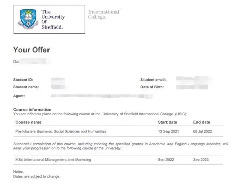 大连鑫泉留学offer展示